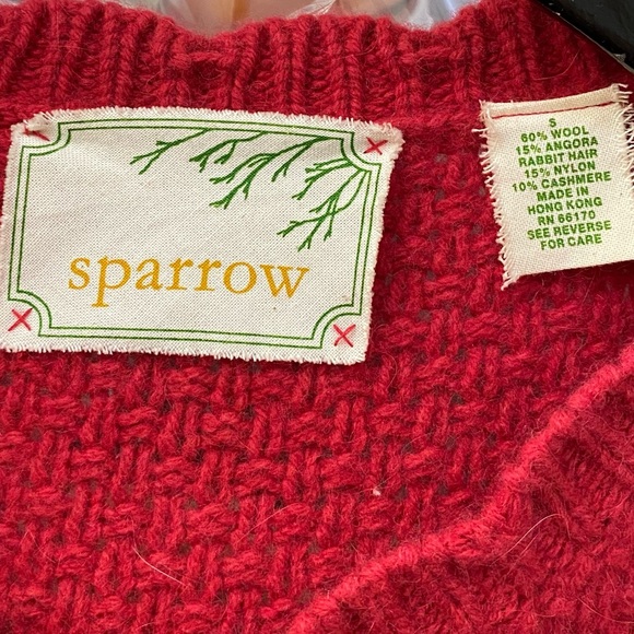 Anthropologie Sparrow Red Wool Blend Angora Crochet Knit Cardigan Sweater Size S - Picture 10 of 13
